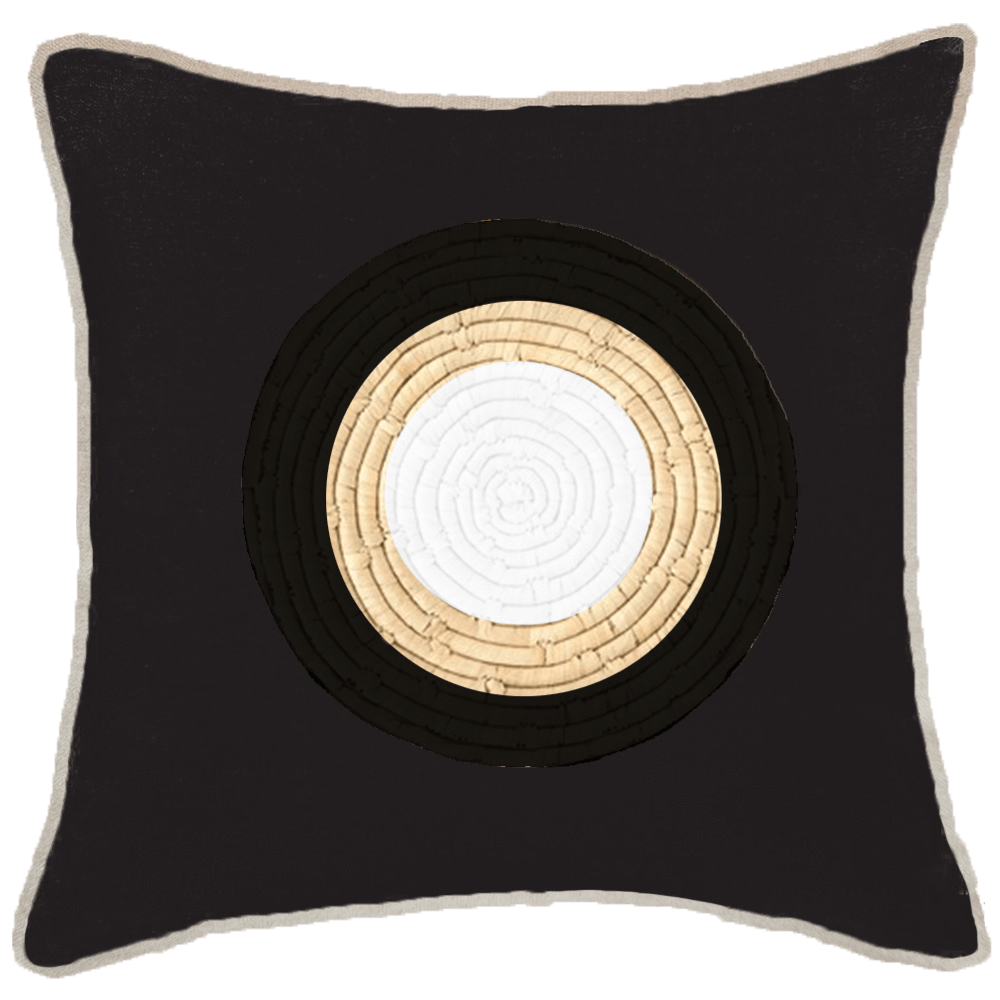 Place Mat Inner Circle on Black Linen Lounge Cushion 55 x 55 cm-abc