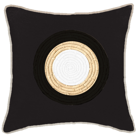 Place Mat Inner Circle on Black Linen Lounge Cushion 55 x 55 cm-abc