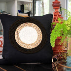 Place Mat Inner Circle on Black Linen Lounge Cushion 55 x 55 cm-abc