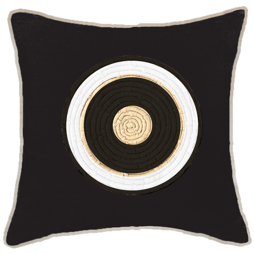 Place Mat Outer Circle on Black Linen Lounge Cushion 55 x 55 cm-abc