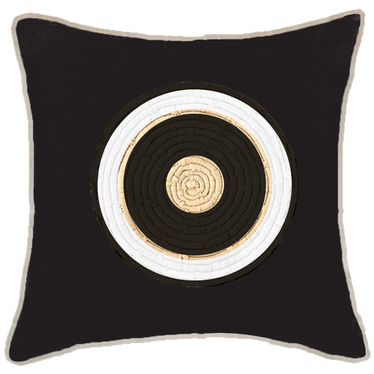 Place Mat Outer Circle on Black Linen Lounge Cushion 55 x 55 cm-abc