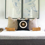 Place Mat Outer Circle on Black Linen Lounge Cushion 55 x 55 cm-abc