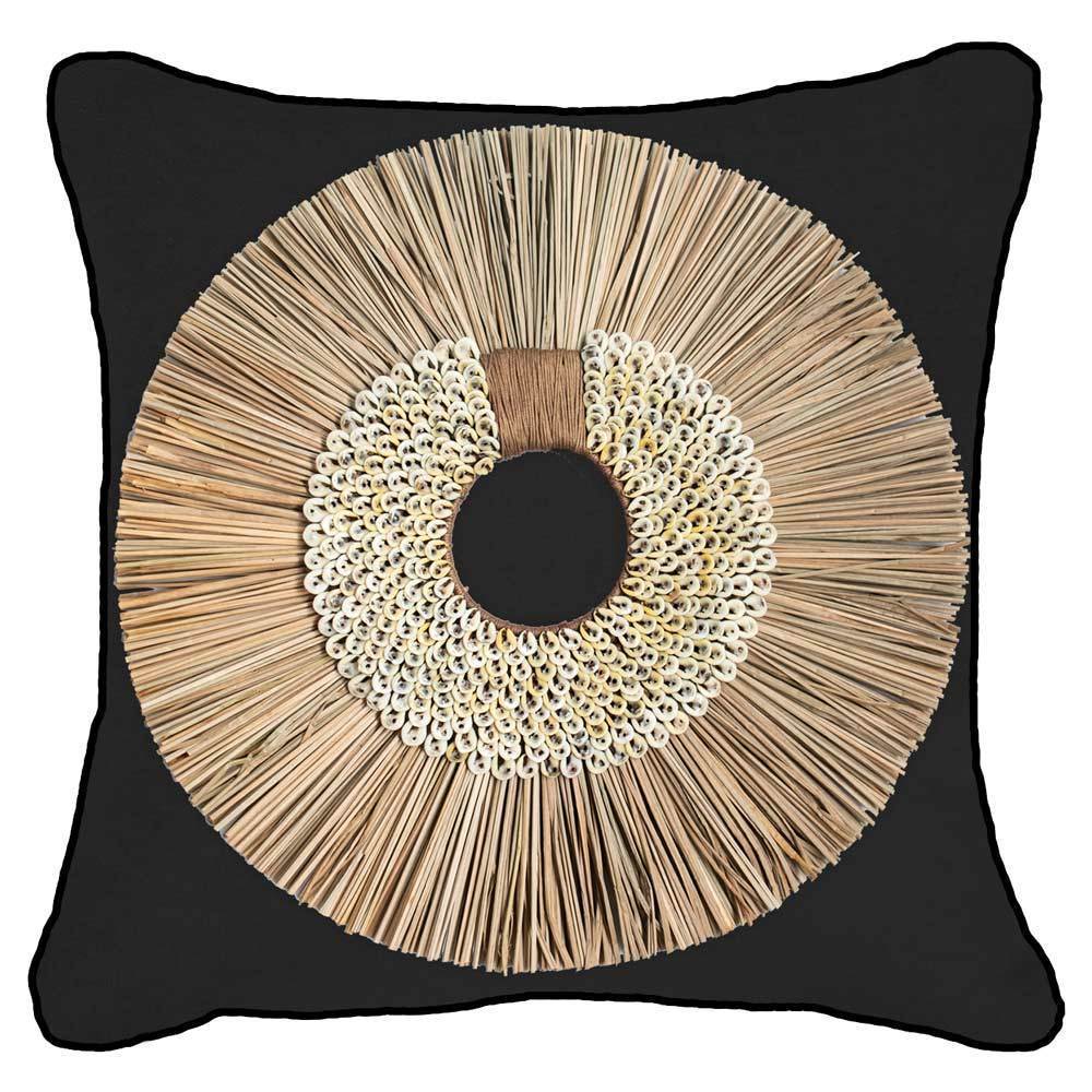 Shell Ring Coffee with Wood Sticks Black Lounge Cushion 55 x 55 cm-abc