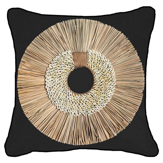 Shell Ring Coffee with Wood Sticks Black Lounge Cushion 55 x 55 cm-abc