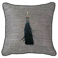 Tassel Feather Black on Herringbone Weave Lounge Cushion 55 x 55cm-abc