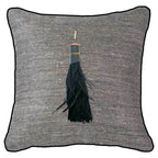 Tassel Feather Black on Herringbone Weave Lounge Cushion 55 x 55cm-abc
