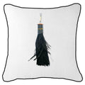 Tassel Feather Black on White Linen Lounge Cushion 55 x 55 cm-abc