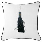 Tassel Feather Black on White Linen Lounge Cushion 55 x 55 cm-abc
