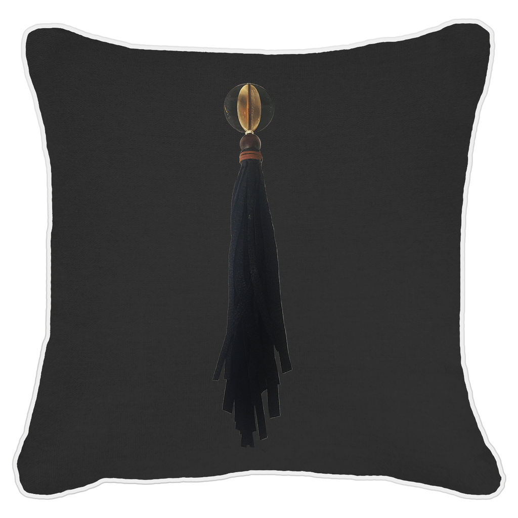 Tassel Mex on Black Linen Lounge Cushion 55 x 55 cm-abc