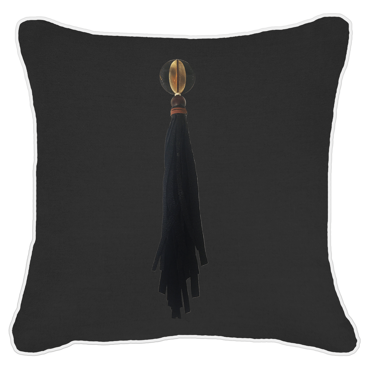 Tassel Mex on Black Linen Lounge Cushion 55 x 55 cm-abc