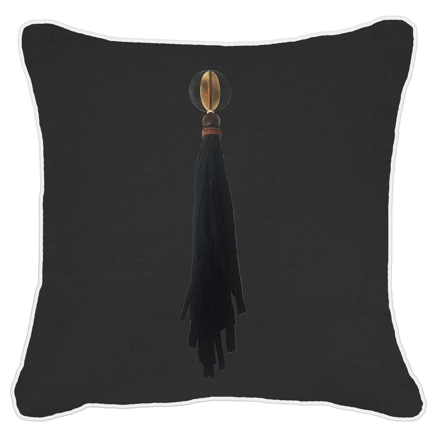 Tassel Mex on Black Linen Lounge Cushion 55 x 55 cm-abc