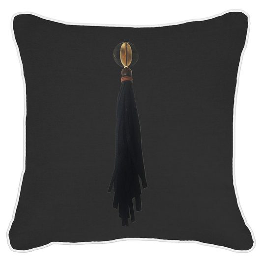 Tassel Mex on Black Linen Lounge Cushion 55 x 55 cm-abc