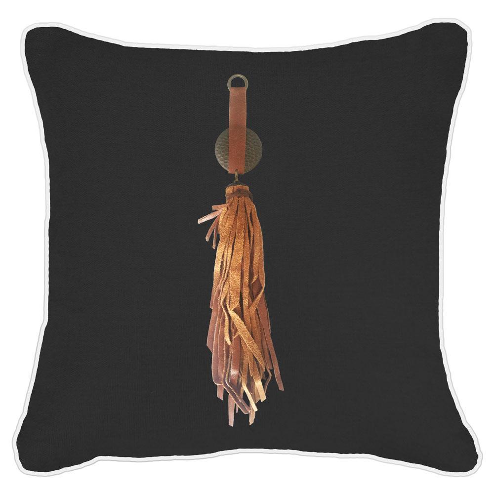 Tassel Tex on Black Linen Lounge Cushion 55 x 55 cm-abc