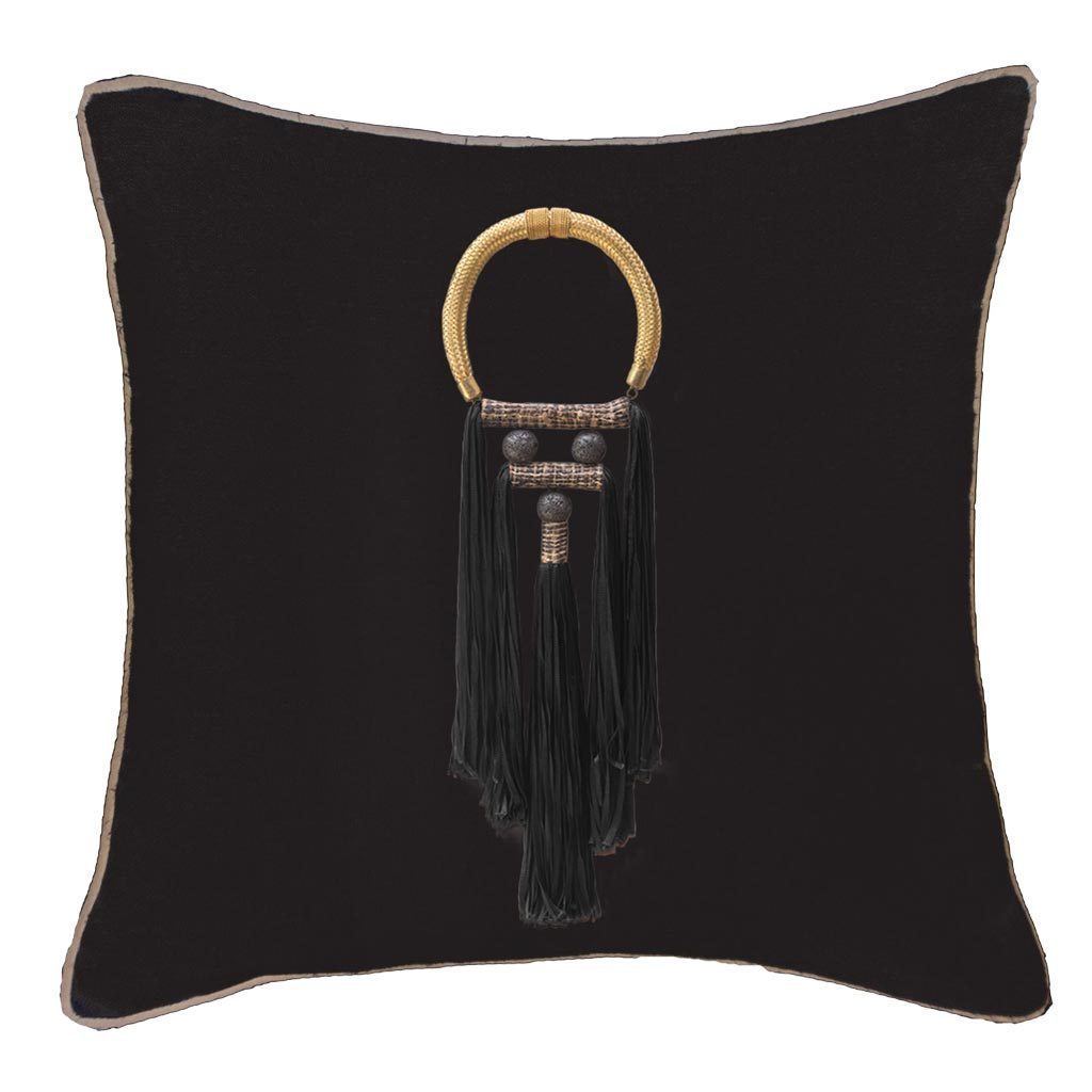 Tassel Spanish Black On Black Lounge Cushion 55 x 55cm-abc