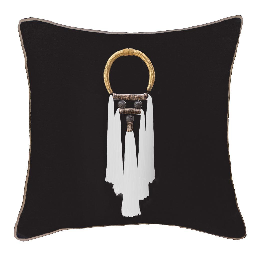 Tassel Spanish White On Black Lounge Cushion 55 x 55cm-abc