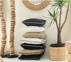 Piped Linen Natural Lounge Cushion 55 x 55 cm-abc
