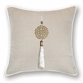 Tassel White On Natural Linen Lounge Cushion 55 x 55 cm-abc