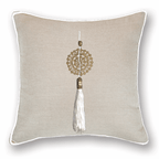 Tassel White On Natural Linen Lounge Cushion 55 x 55 cm-abc