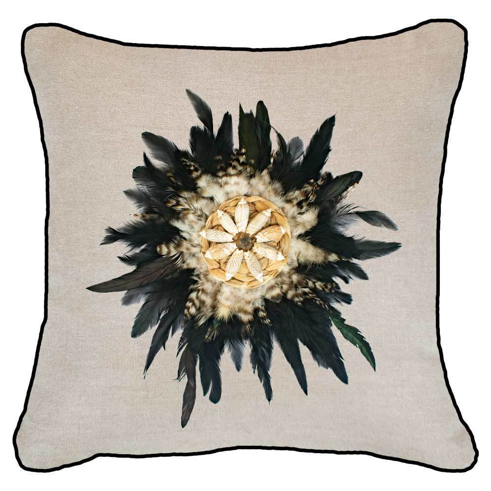 Feather Shell Black Juju Natural Lounge Cushion 55 x 55 cm-abc