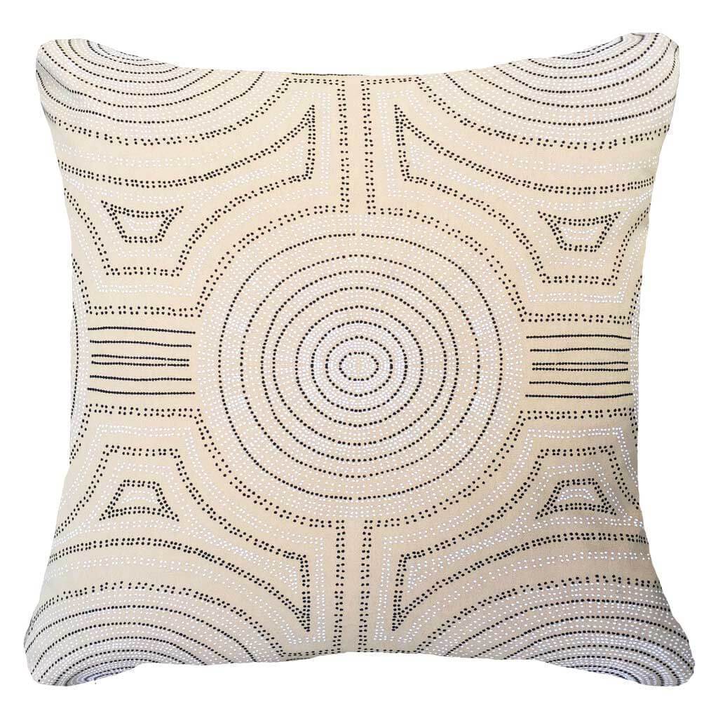 Outdoor Dreamtime Aboriginal Dot Natural Lounge Cushion 55 x 55 cm-abc