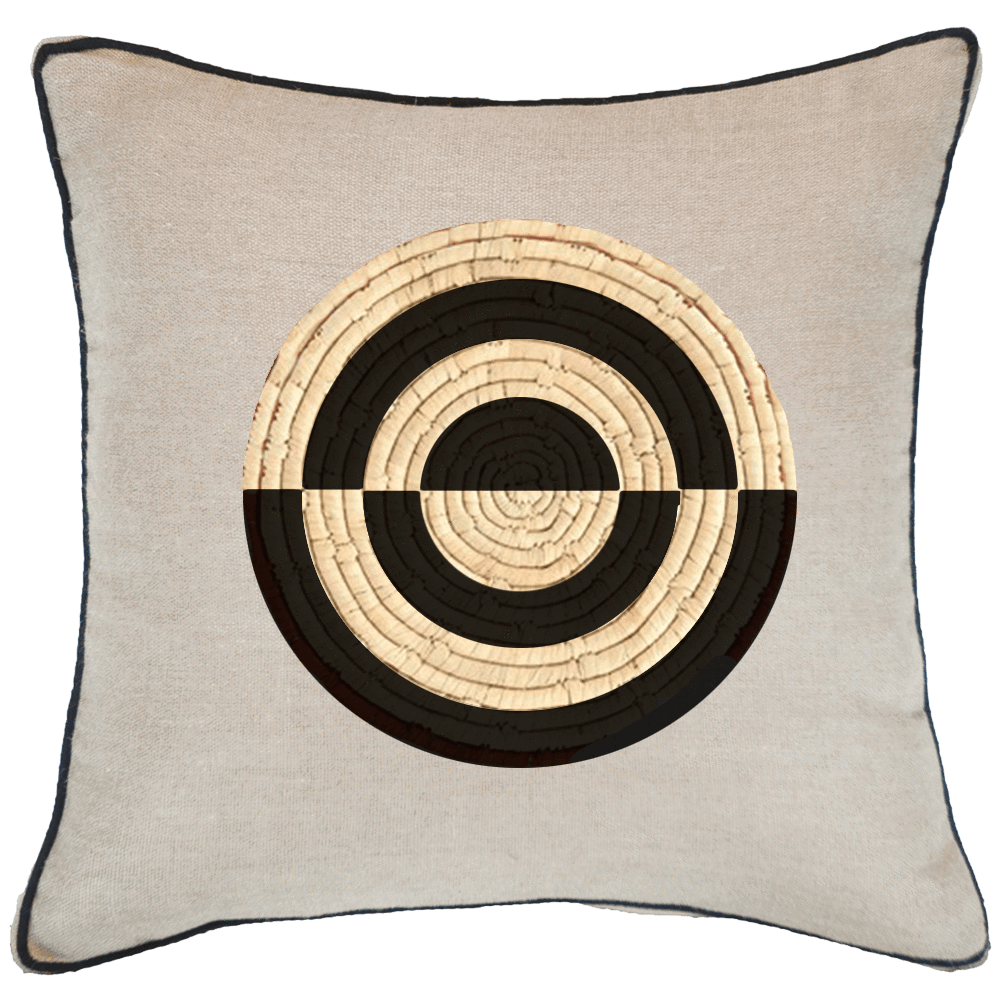 Place Mat Concentric Circles on Natural Linen Lounge Cushion 55 x 55 cm-abc