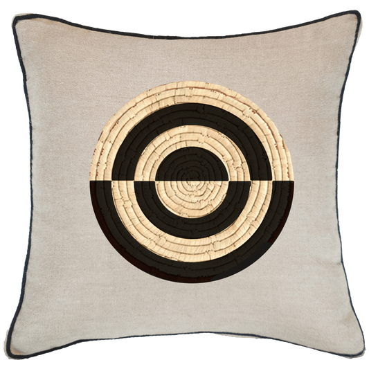 Place Mat Concentric Circles on Natural Linen Lounge Cushion 55 x 55 cm-abc