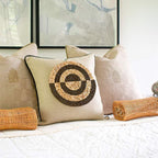 Place Mat Concentric Circles on Natural Linen Lounge Cushion 55 x 55 cm-abc