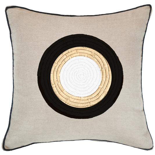 Place Mat Inner Circle on Natural Linen Lounge Cushion 55 x 55 cm-abc