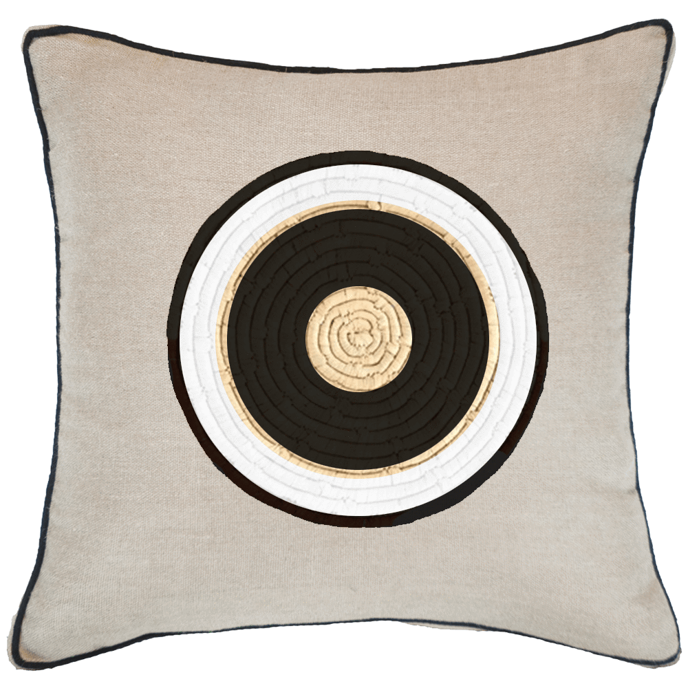 Place Mat Outer Circle on Natural Linen Lounge Cushion 55 x 55 cm-abc