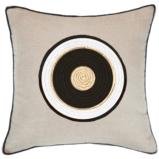 Place Mat Outer Circle on Natural Linen Lounge Cushion 55 x 55 cm-abc