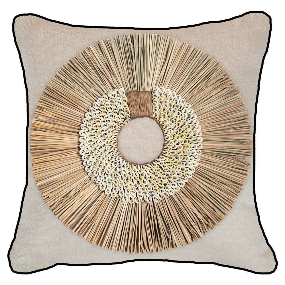 Shell Ring Coffee with Wood Sticks Natural Lounge Cushion 55 x 55 cm-abc