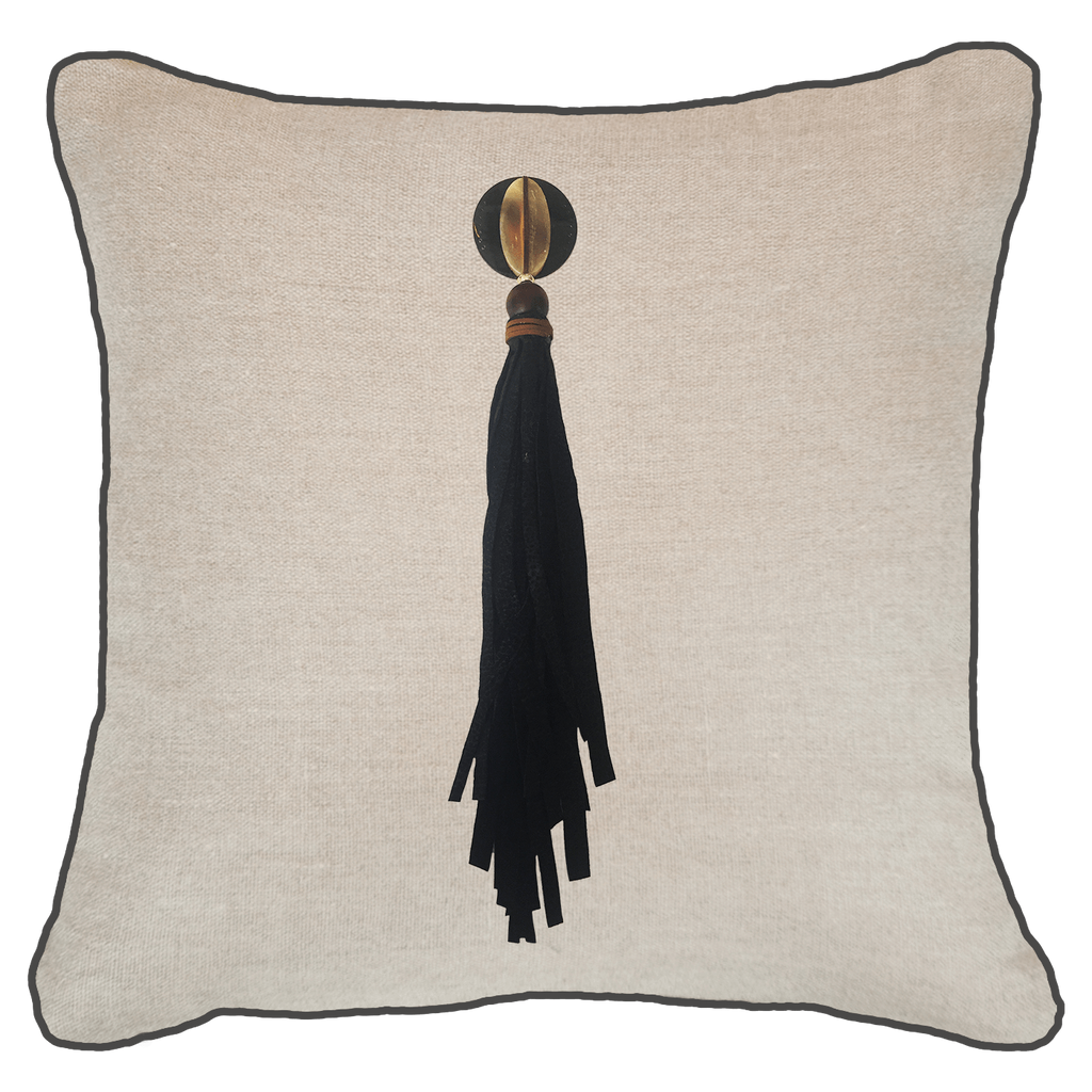 Tassel Mex on Natural Linen Lounge Cushion 55 x 55 cm-abc