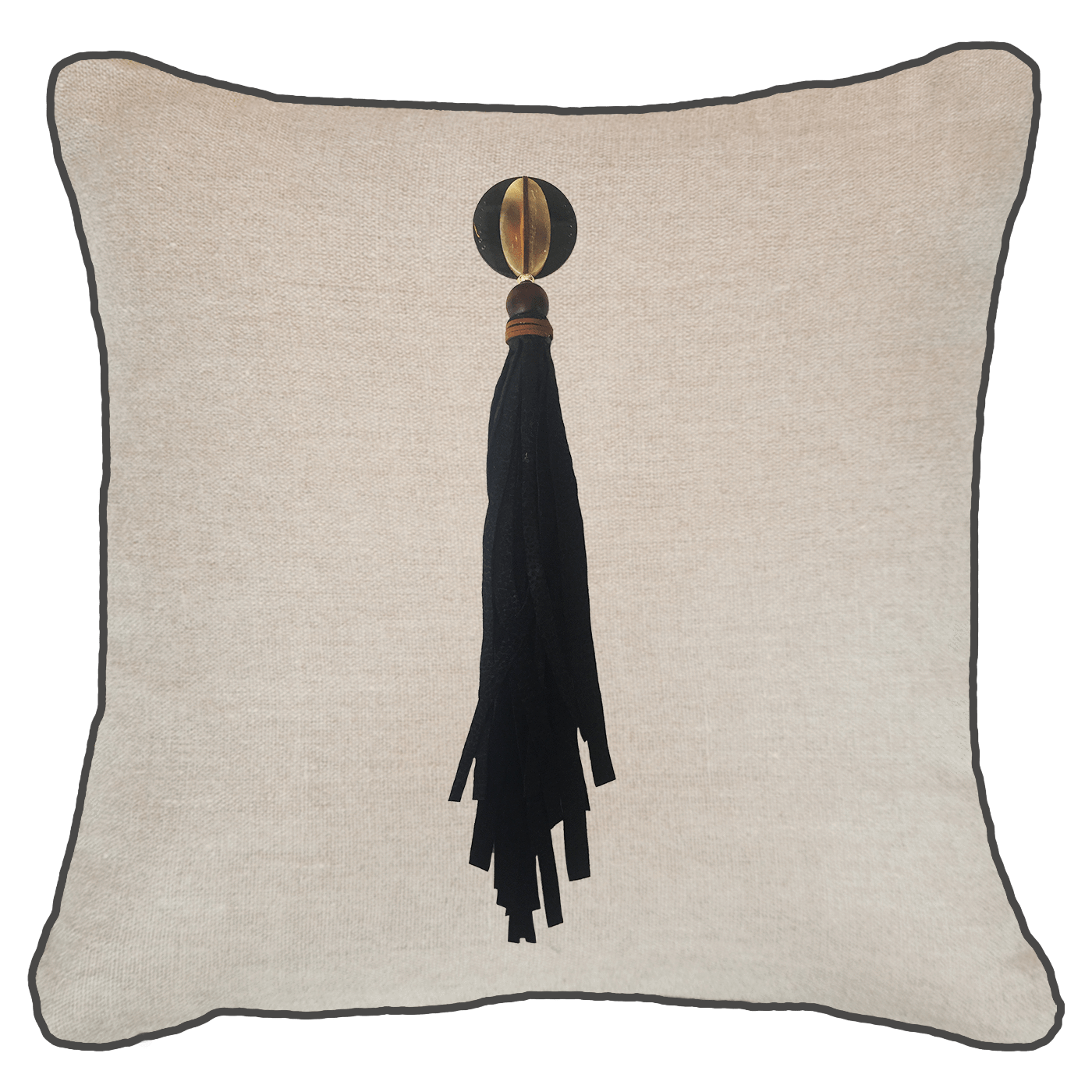Tassel Mex on Natural Linen Lounge Cushion 55 x 55 cm-abc
