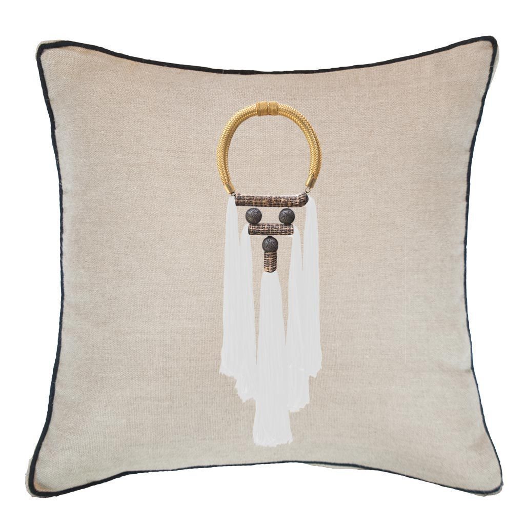 Tassel Spanish White On Natural Lounge Cushion 55 x 55cm-abc