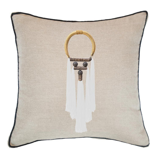 Tassel Spanish White On Natural Lounge Cushion 55 x 55cm-abc