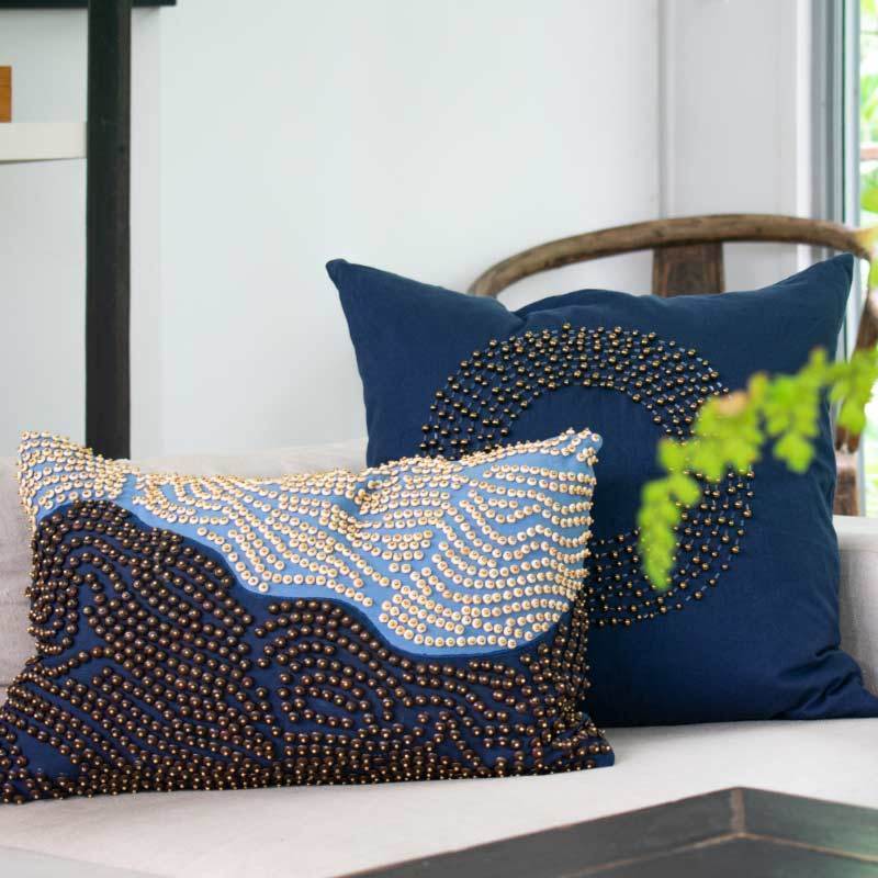 Disc Bead Navy Lounge Cushion 55 x 55cm-abc