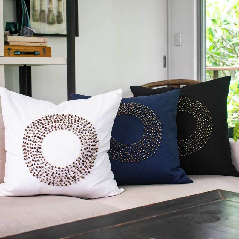 Disc Bead Navy Lounge Cushion 55 x 55cm-abc
