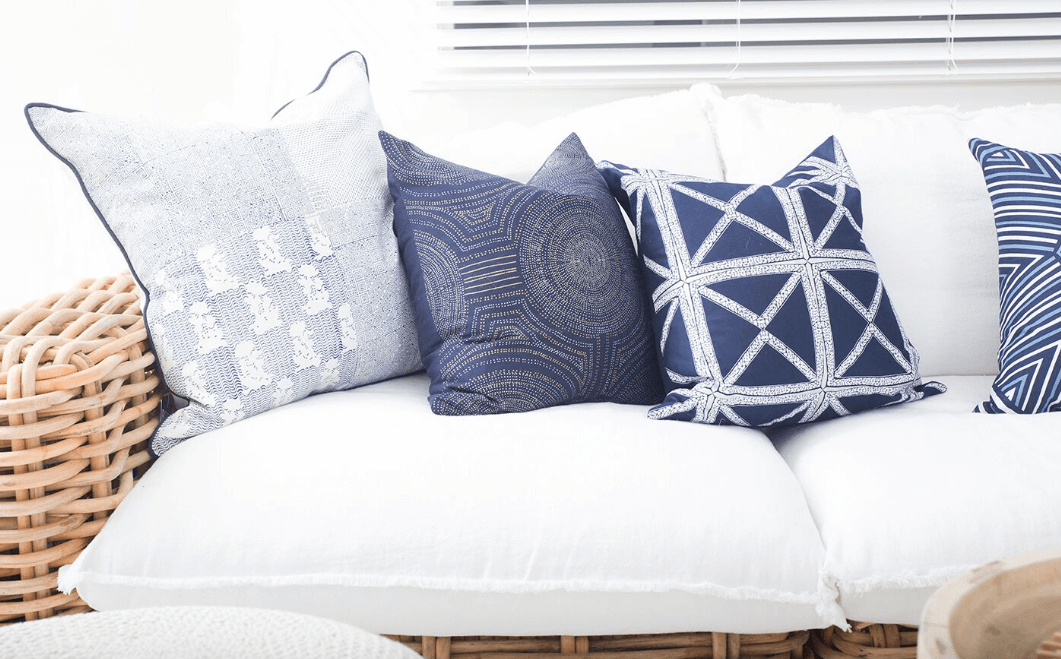 Dreamtime Aboriginal Dot Navy Lounge Cushion-abc