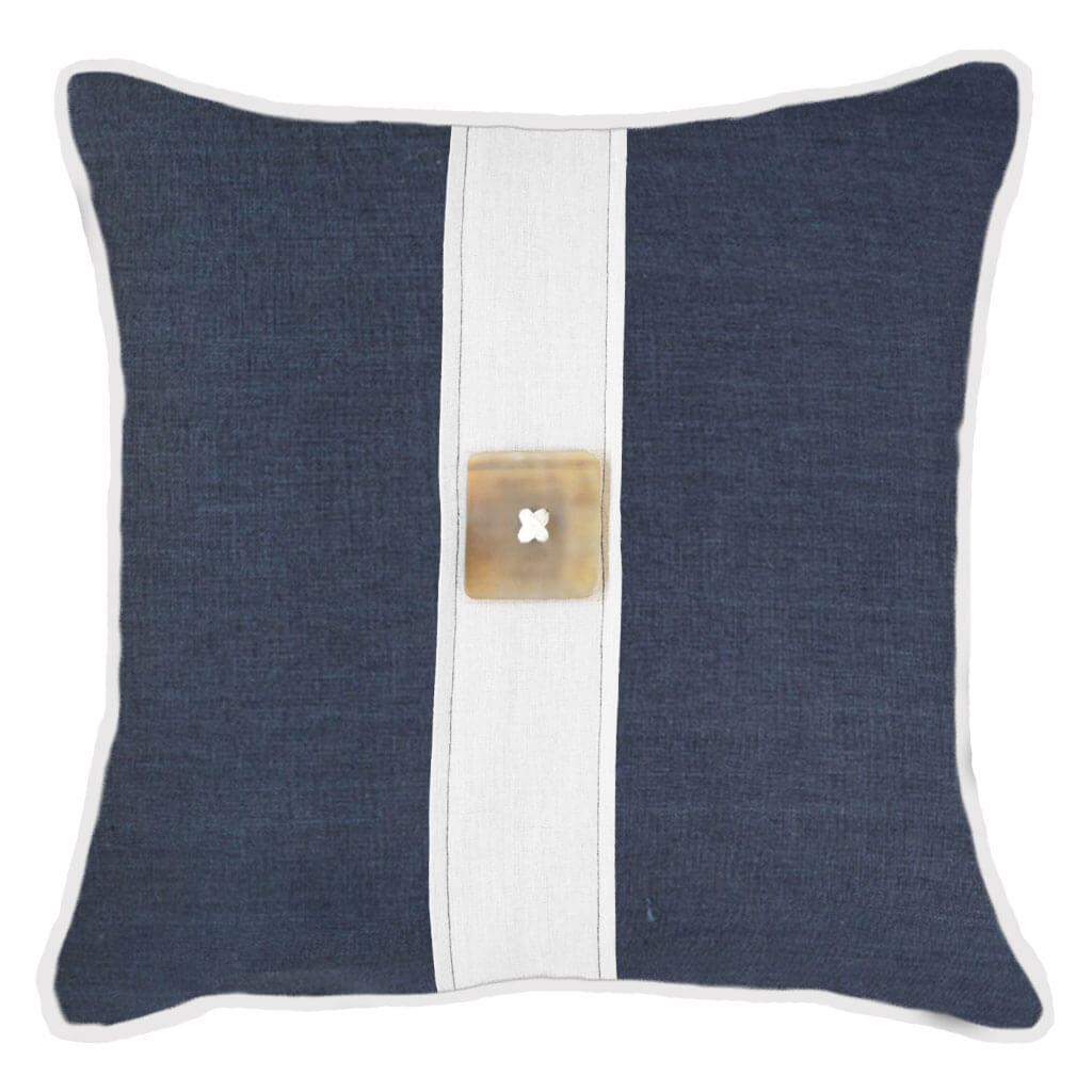 Horn Button Navy Linen Lounge Cushion 55x55cm-abc