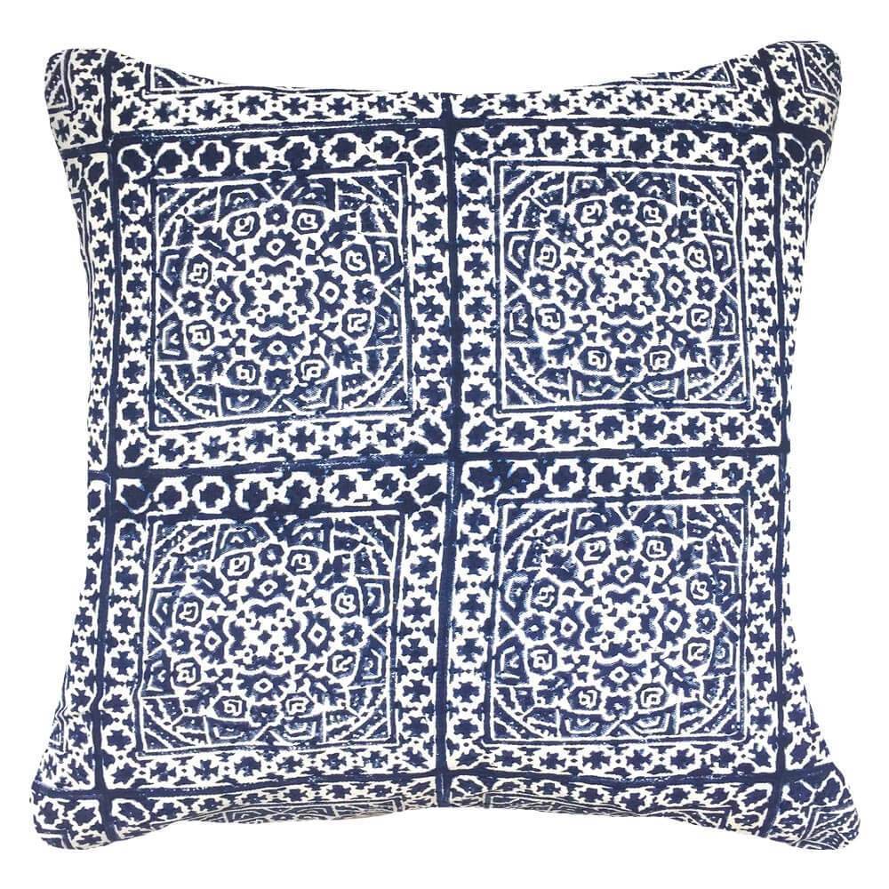 Kilim Repeat Block Print Navy Lounge Cushion 55 x 55cm-abc
