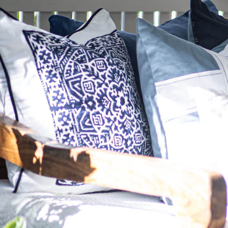 Kilim Repeat Block Print Navy Lounge Cushion 55 x 55cm-abc