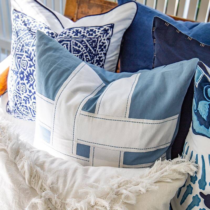 Kilim Repeat Block Print Navy Lounge Cushion 55 x 55cm-abc