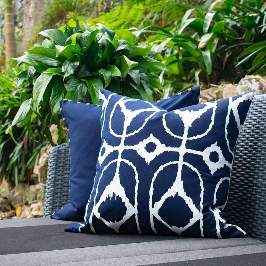 Outdoor Inner Ikat Diamond Navy Lounge Cushion 55 x 55 cm-abc