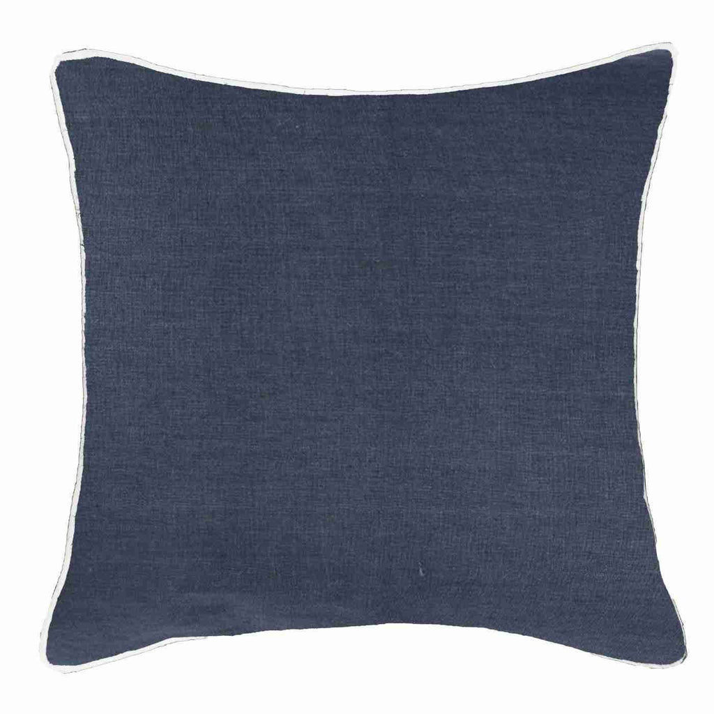 Piped Linen Navy Lounge Cushion 55 x 55 cm-abc