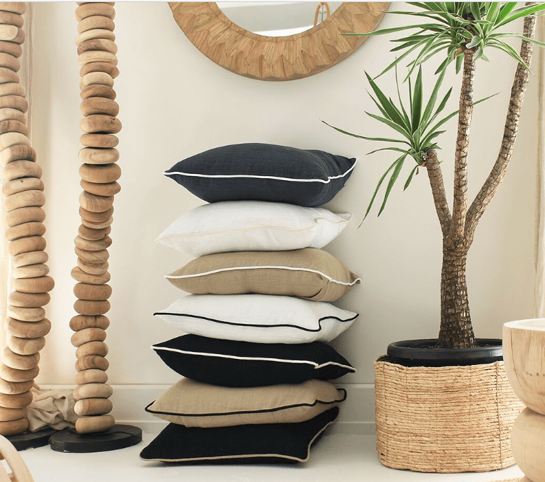 Piped Linen Navy Lounge Cushion 55 x 55 cm-abc