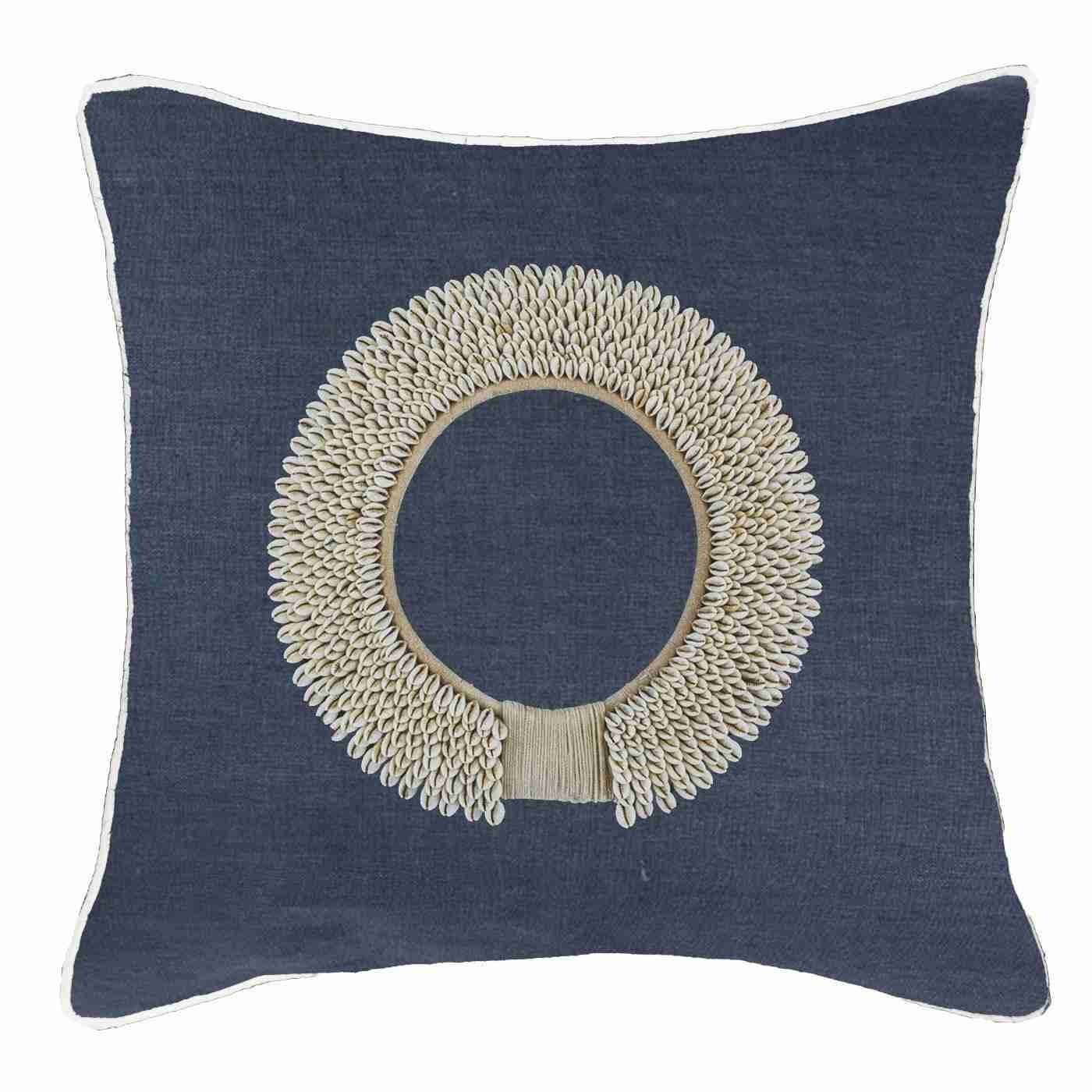 Shell Ring Natural on Navy Lounge Cushion 55 x 55 cm-abc