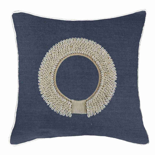 Shell Ring Natural on Navy Lounge Cushion 55 x 55 cm-abc