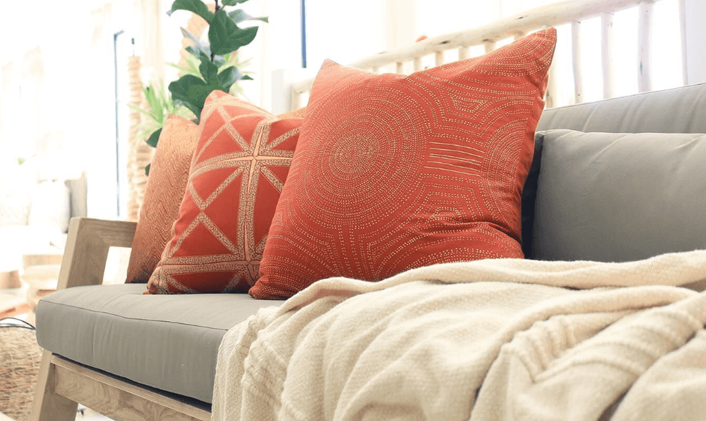 Dreamtime Zig Dot Block Orange Lounge Cushion 55 x 55 cm-abc