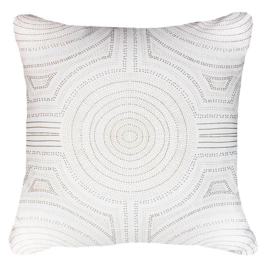 Dreamtime Aboriginal Dot Natural and White Lounge Cushion 55x55cm-abc