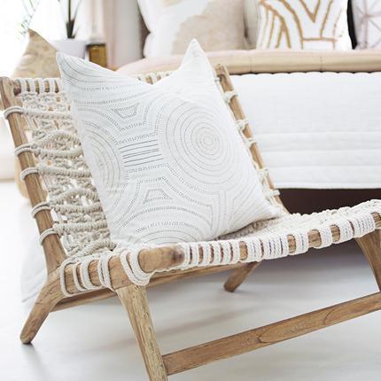 Dreamtime Aboriginal Dot Natural and White Lounge Cushion 55x55cm-abc